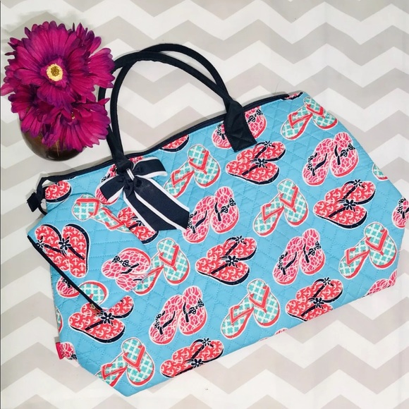 🌺 N. GIL 🌺 Blue Flip Flop Beach Tote Purse - Picture 1 of 8
